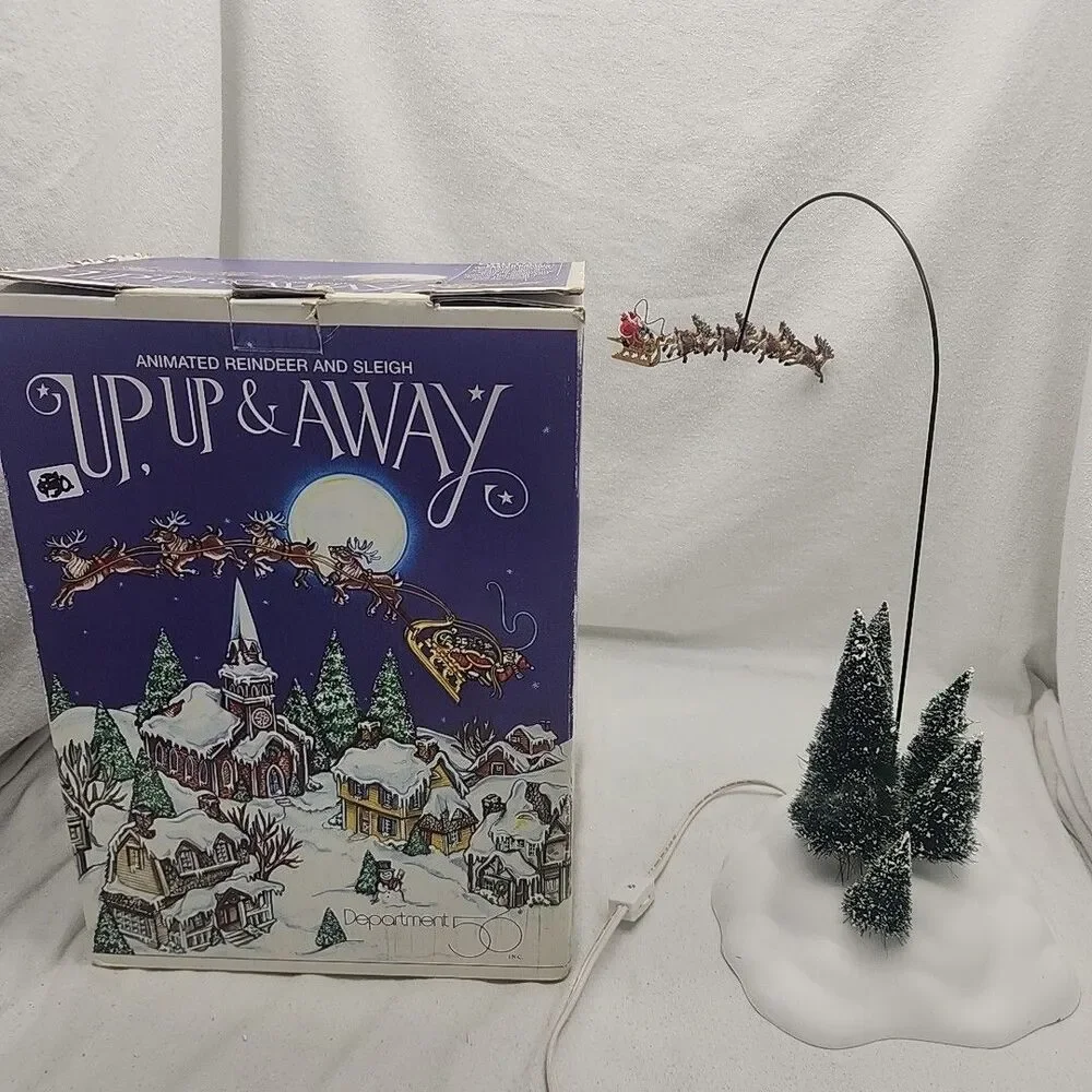 House DEPARTMENT 56 UP UP & AWAY Animated Santa Reindeer And Sleigh 1996 Retired